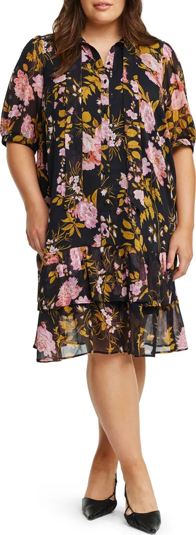 Estelle Marabella Floral Print Ruffle Tie Neck Dress | Nordstrom | Nordstrom