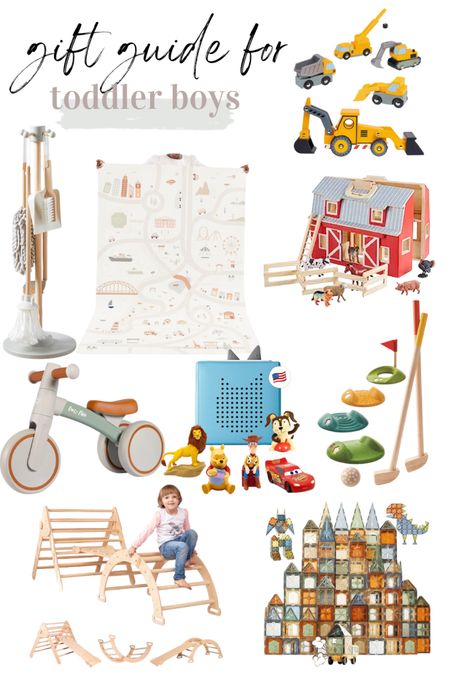 Gift guide for toddler boys, play mat, wooden toys, cleaning, balance bike, Tonies, golf set, magnetites 

#LTKSeasonal #LTKGiftGuide #LTKHoliday