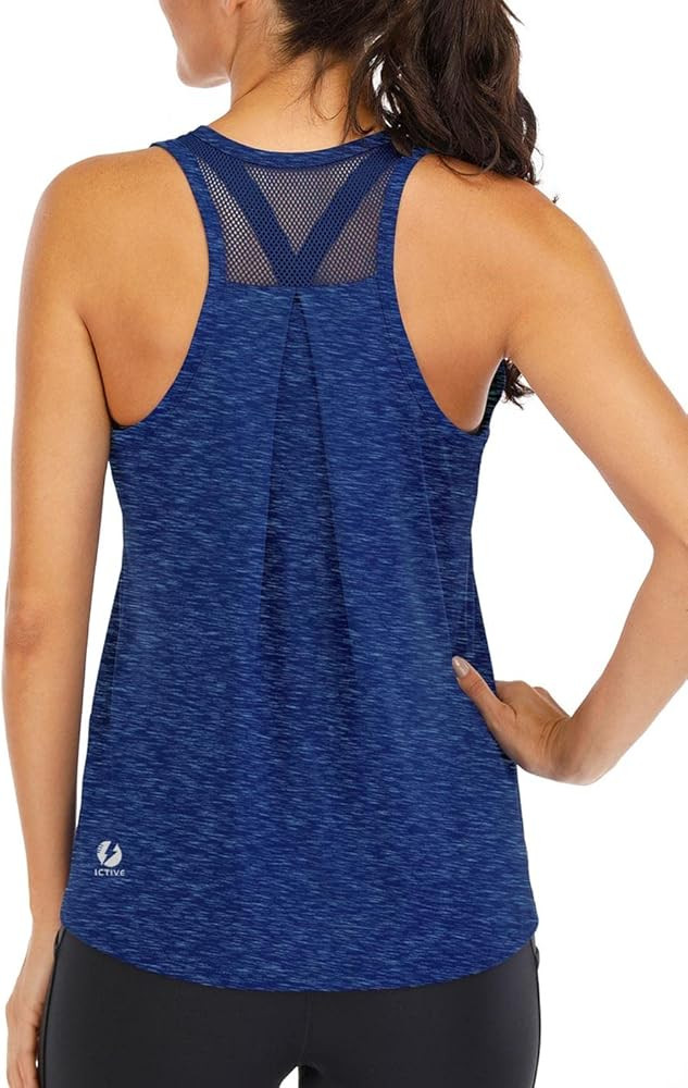 ICTIVE Workout Tops for Women Loose Fit Racerback Mesh Backless Muscle Tank Running Shirts | Amazon (US)