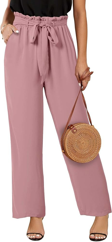 SySea Womens High Waisted Leopard Print Palazzo Pants Belted Wide Leg Long Trousers with Pockets | Amazon (US)