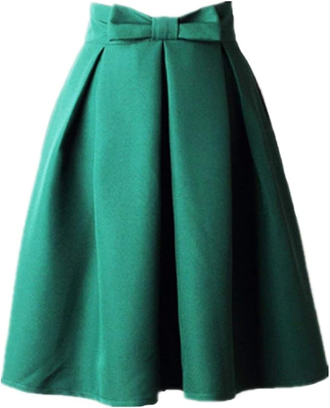 Women’s A Line Pleated Vintage Skirt High Waist Midi Skater with Bow Tie | Amazon (US)