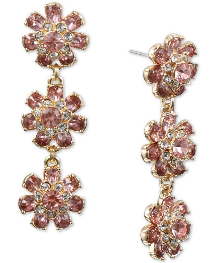 Gold-Tone Mixed Stone Flower Triple Drop Earrings, Created for Macy's | Macys (US)