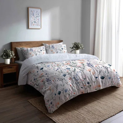 Floral Bedding Set 3 Pcs - Boho Blue And Green Meadow Flowers Duvet Cover Set | Wayfair North America