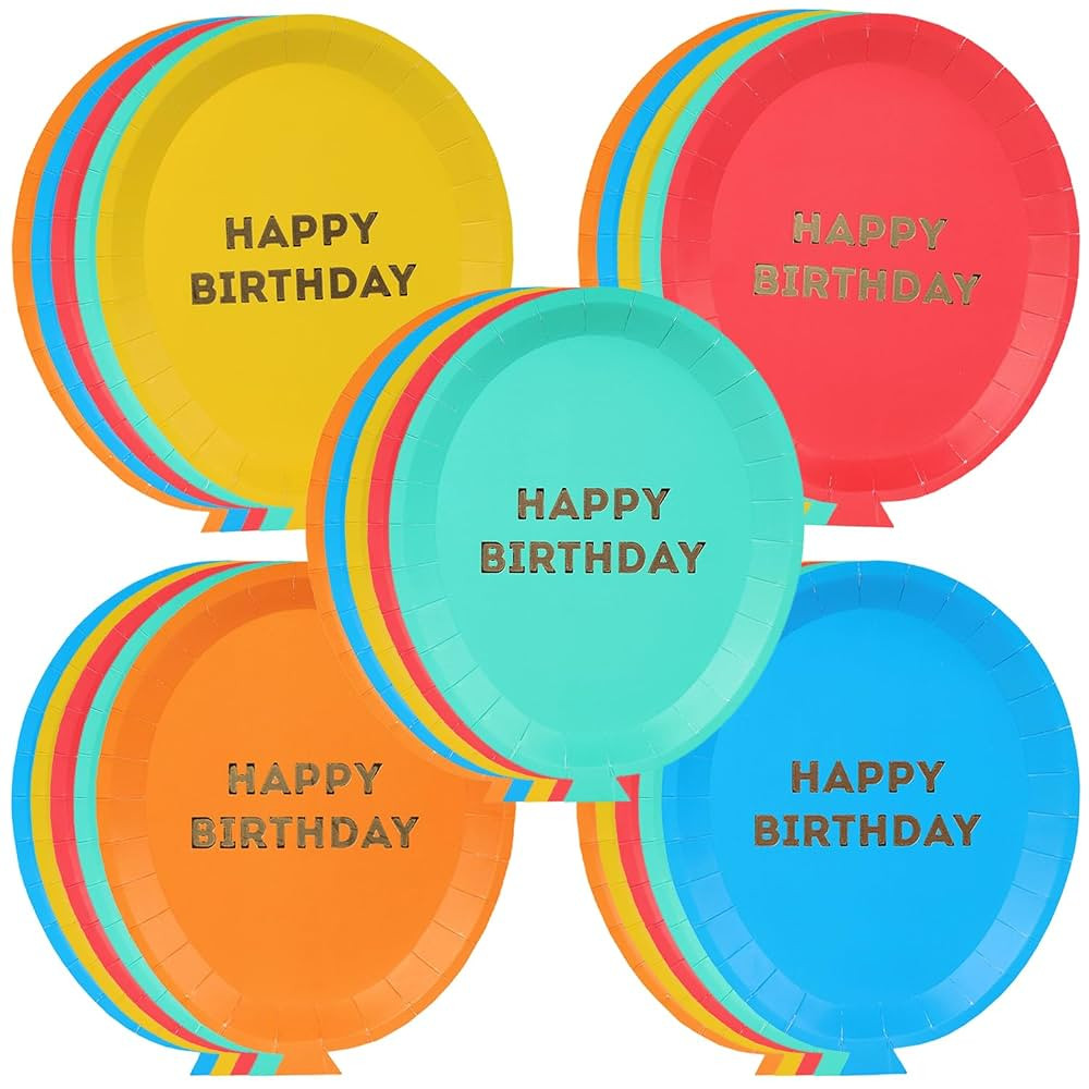 Talking Tables 25 x Balloon Shaped Paper Plates for Kids Birthday Parties in Red, Green, Orange, ... | Amazon (US)