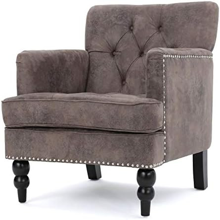 Medford Brown Tufted Club Chair, Fabric Accent Chair with Studded Nailhead Accents | Amazon (US)
