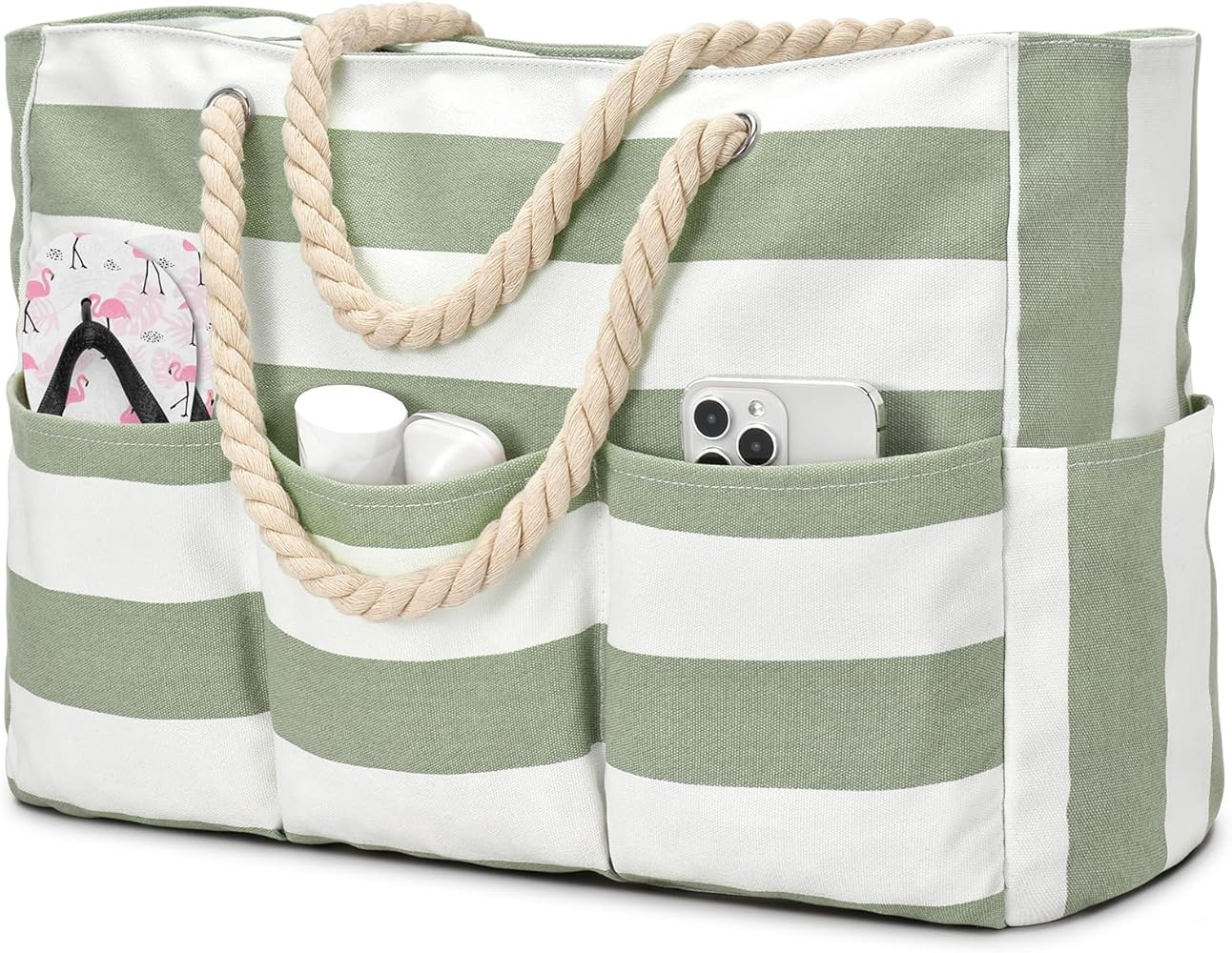 Becokan Beach Bags for Women Canvas Large Beach Tote Bag Zipper Waterproof Sandproof Foldable Swi... | Amazon (US)