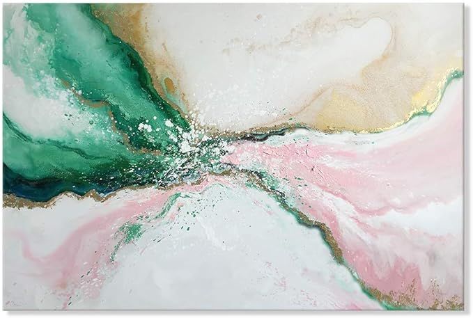 7Fisionart Abstract Wall Art for Living Room Pink and Green Marble Canvas Large Paintings Wall De... | Amazon (US)