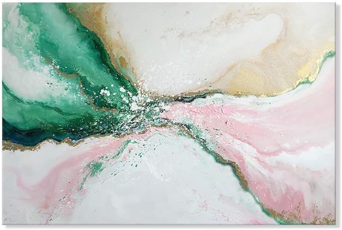 7Fisionart Abstract Wall Art for Living Room Pink and Green Marble Canvas Large Paintings Wall De... | Amazon (US)