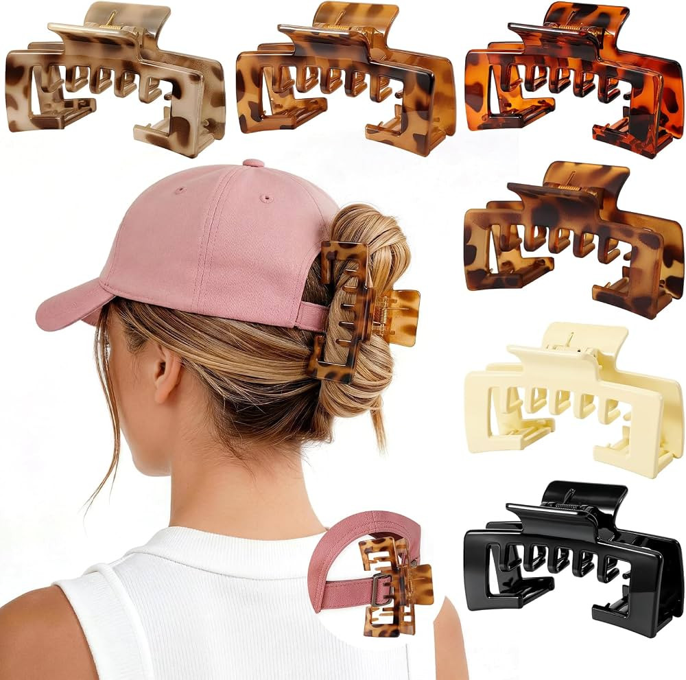 6 Pcs Hat Claw Clip for Women, Hat-Friendly Claw Clips for Baseball Cap & Trucker Hat - 4.1 Inch ... | Amazon (US)