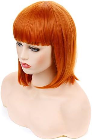 Morvally Short Straight Neat Bangs Bob Wigs Natural Looking Synthetic Hair Wig for Cosplay Costume H | Amazon (US)