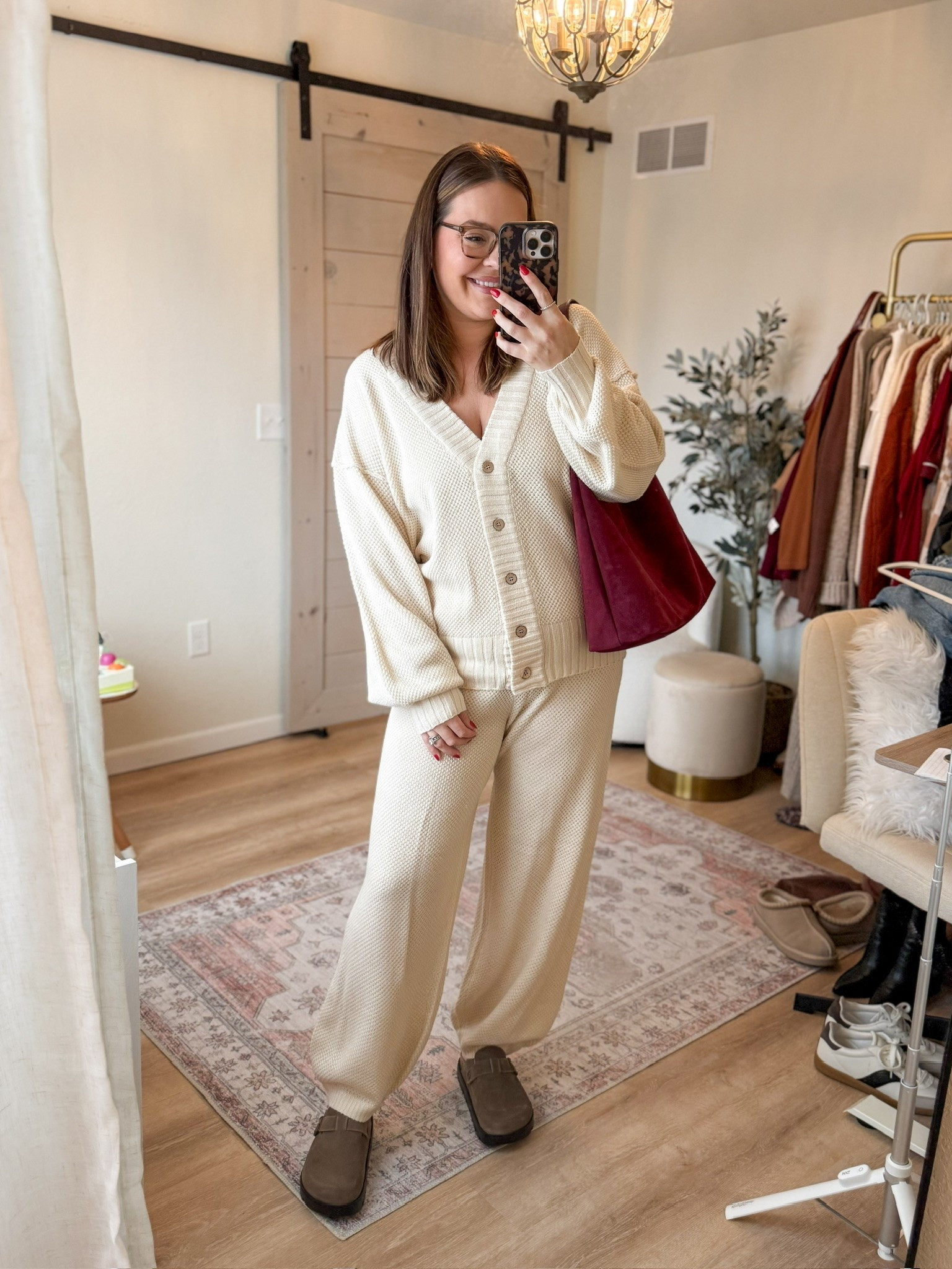 Fall cozies ✨ sweater set // fall loungewear // soft tummy pants // mom approved // suede bag // suede clogs // cardigan // oversized

#LTKmomlife #LTKootd #LTKMidsize