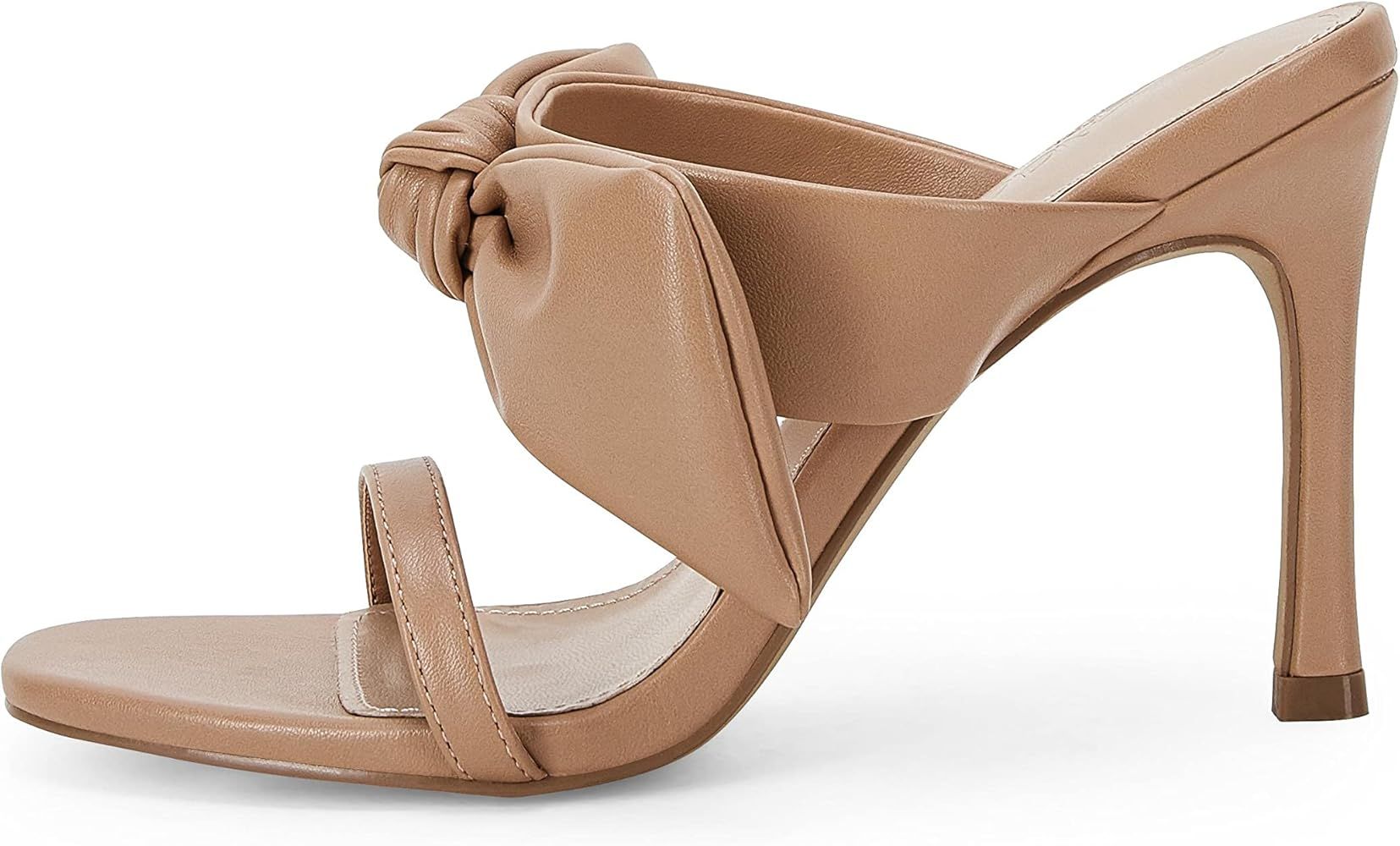 LAICIGO Women's Square Open Toe Stiletto High Heel Sandals Bow Knot Strap Slingback Dress Mule Sl... | Amazon (US)