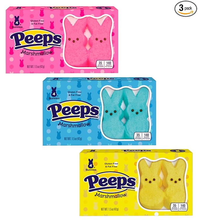 Peeps Marshmallow Bunnies - Smiling Sweets - Pack of 3 - One of Box of Each Color - Blue, Pink an... | Amazon (US)