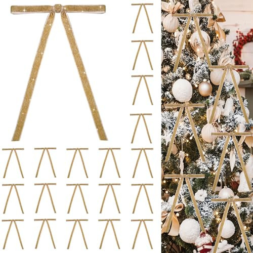 24 PCS Velvet Christmas Ornaments Decorations, Glittery Velvet Bows Ornaments for Christmas Tree, Xmas Home Vintage Luxury Decor for Tree Mantle Wreath Gift Wrap Holiday Decor, Khaki | Amazon (US)
