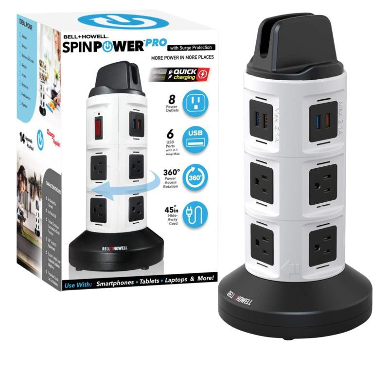 Bell & Howell Spin Power Pro Charging Station w/8 AC & 6 USB Outlets - 20099034 | HSN | HSN