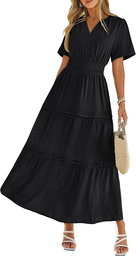 Simplee Womens 2026 Summer Casual Short Sleeve Maxi Dress with Pockets | Lightweight, V Neck, Ela... | Amazon (US)