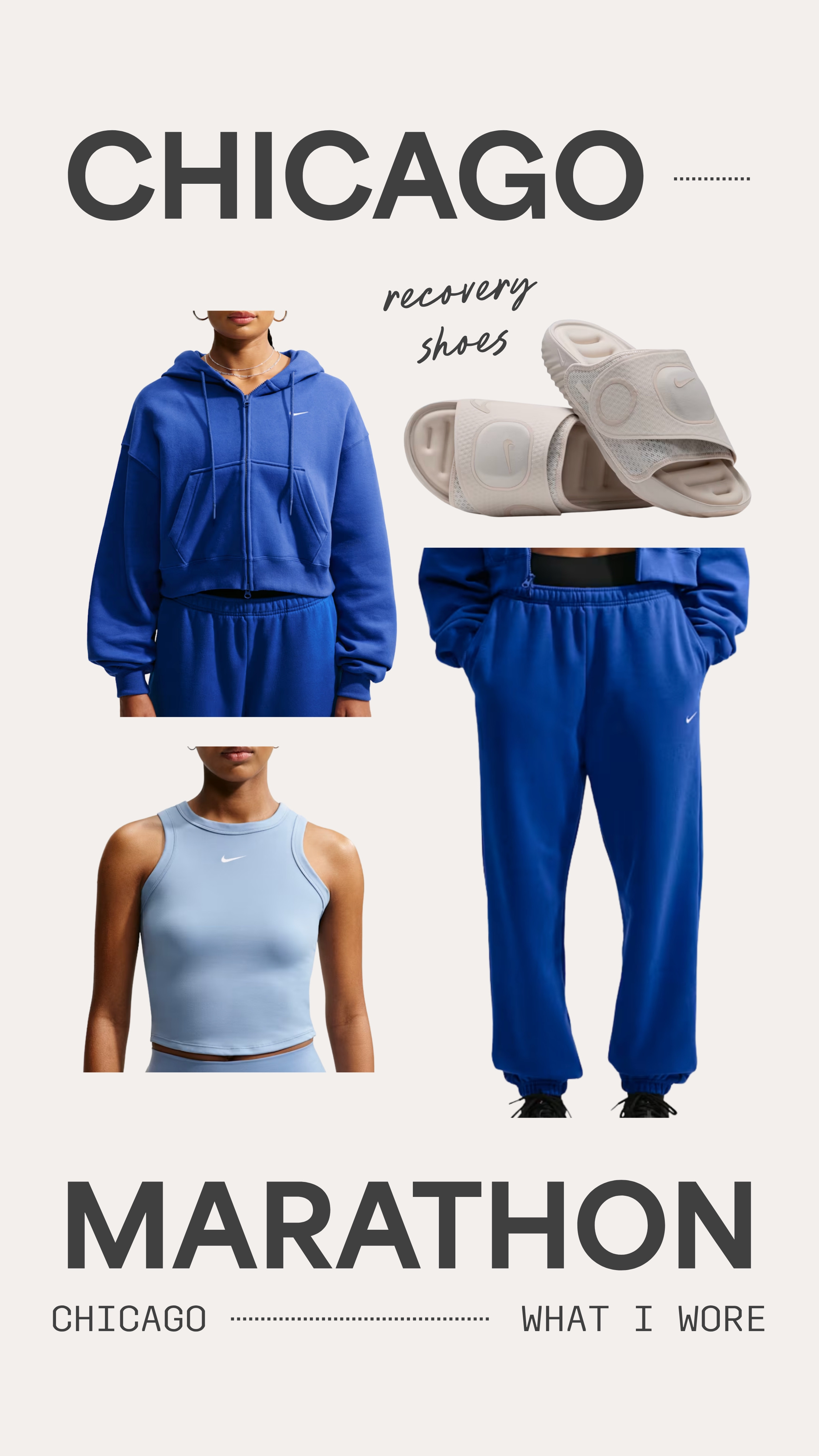 
What I wore for the Chicago marathon - Monday recovery! nike sweatpants, nike sweatshirt, nike tank, recovery shoes 

 #LTKSeasonal #LTKMidsize