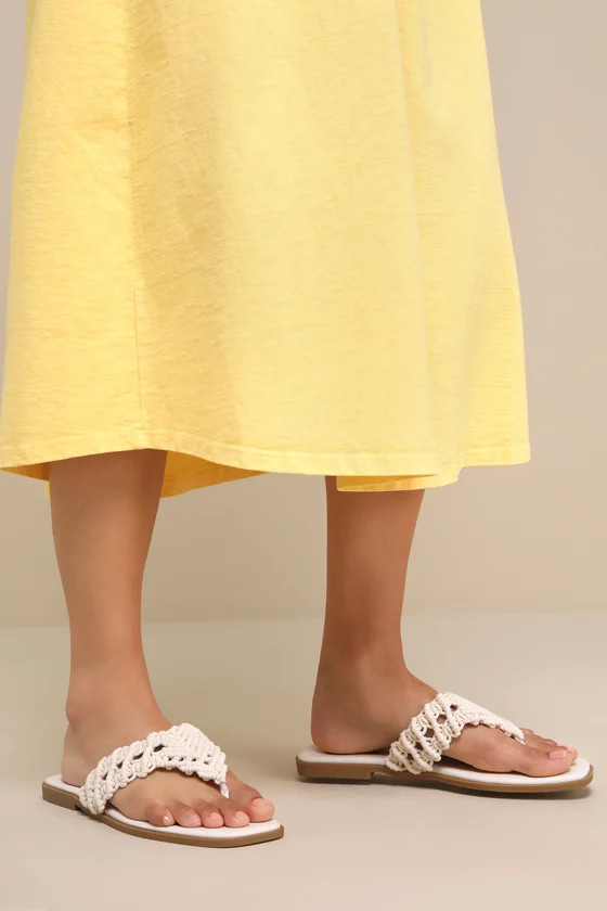 Alohi Bone Macramé Woven Flat Thong Sandals | Lulus