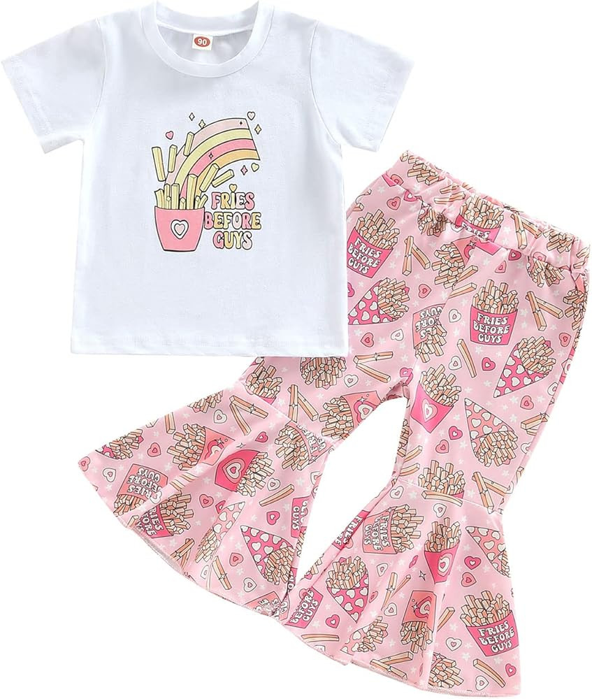 Eadrioss Toddler Baby Girl Clothes Bell Bottom Outfit Short Sleeve Flower Child Shirt Floral Flar... | Amazon (US)