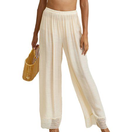 Lumento Women Wide Leg Pants Summer Beach Casual Long Pants Loose Sunscreen Pant Cover up Trousers B | Walmart (US)
