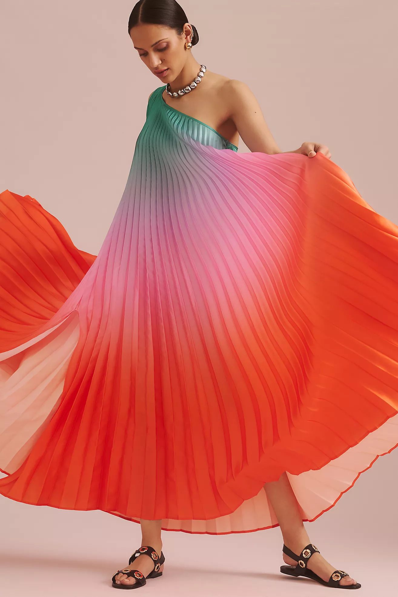 Delfi Collective One-Shoulder Pleated Ombre Dress | Anthropologie (US)