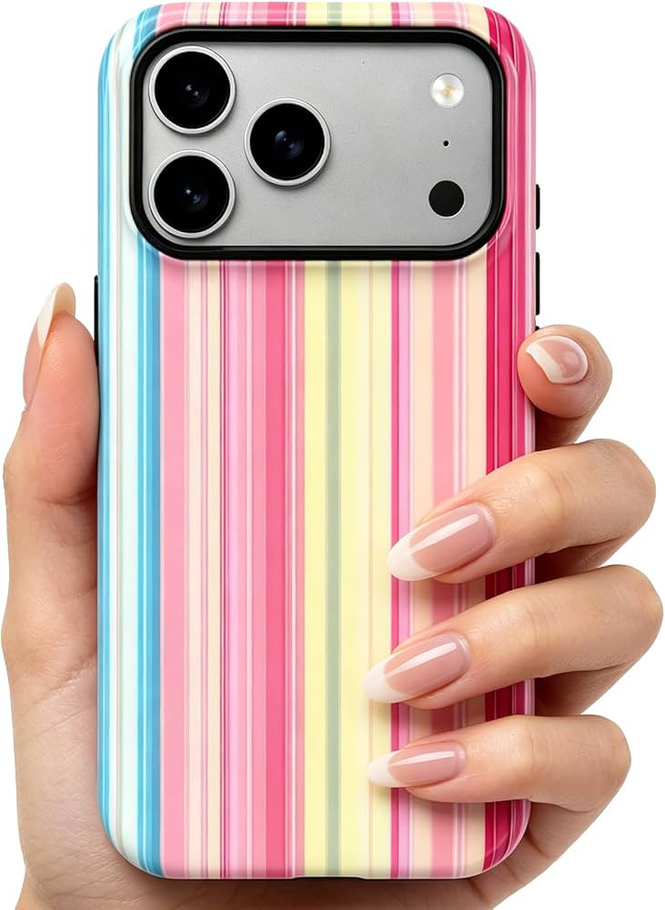 for iPhone 18 Pro Max Phone Case Pastel Rainbow Striped Cute Fashion Aesthetic Dual Layer Shockpr... | Amazon (US)