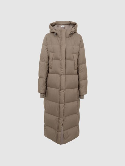 Reiss Mink Tilde Regular Longline Hooded Puffer Coat | Reiss UK