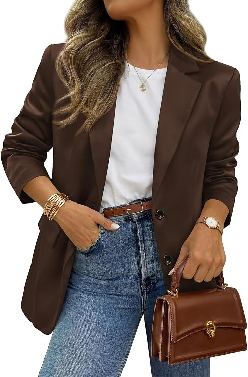 BTFBM Satin Long Sleeve Blazers for Women 2026 | Button Down Blazer, Open Front, Work Office Suit... | Amazon (US)
