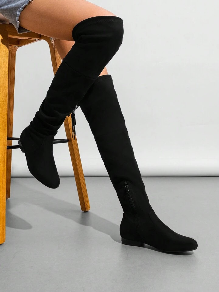 Women's Soft Knee High Boots Elegant Fashionable Long Boots With Side Zipper Suitable For Daily W... | SHEIN