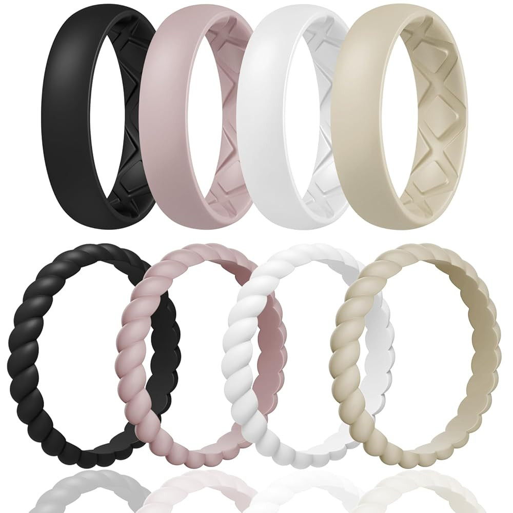Egnaro Women's Wedding Bands, Silicone Stacking Rings for Her, Rubber Inner Arc Ergonomic Breatha... | Amazon (US)