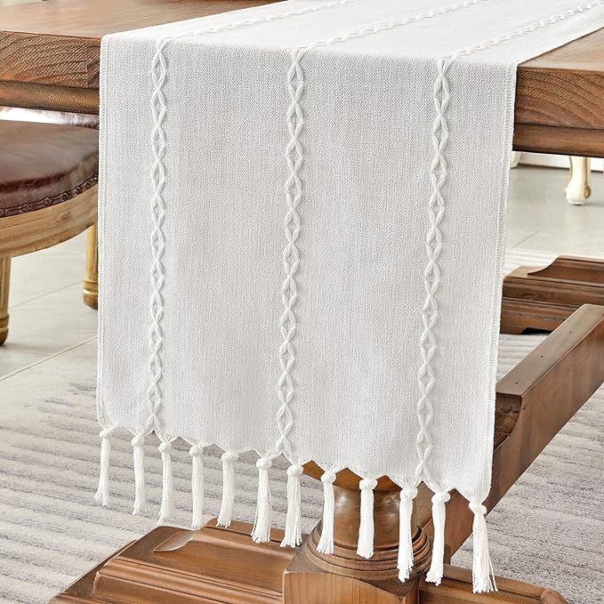 Wracra Rustic Linen Table Runner Farmhouse Style Table Runners 72 inches Long Embroidered Table R... | Amazon (US)