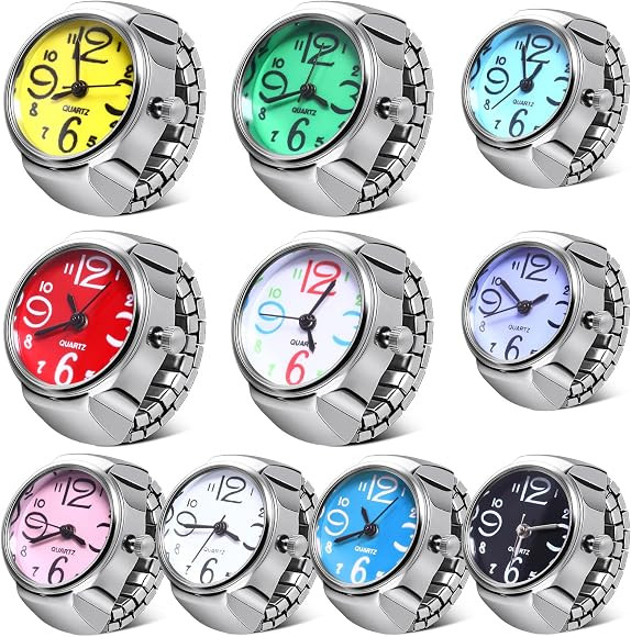 Landical 10 Pcs Finger Watches Set Adjustable Ring Watch for Women and Men Creative Elastic Round... | Amazon (US)
