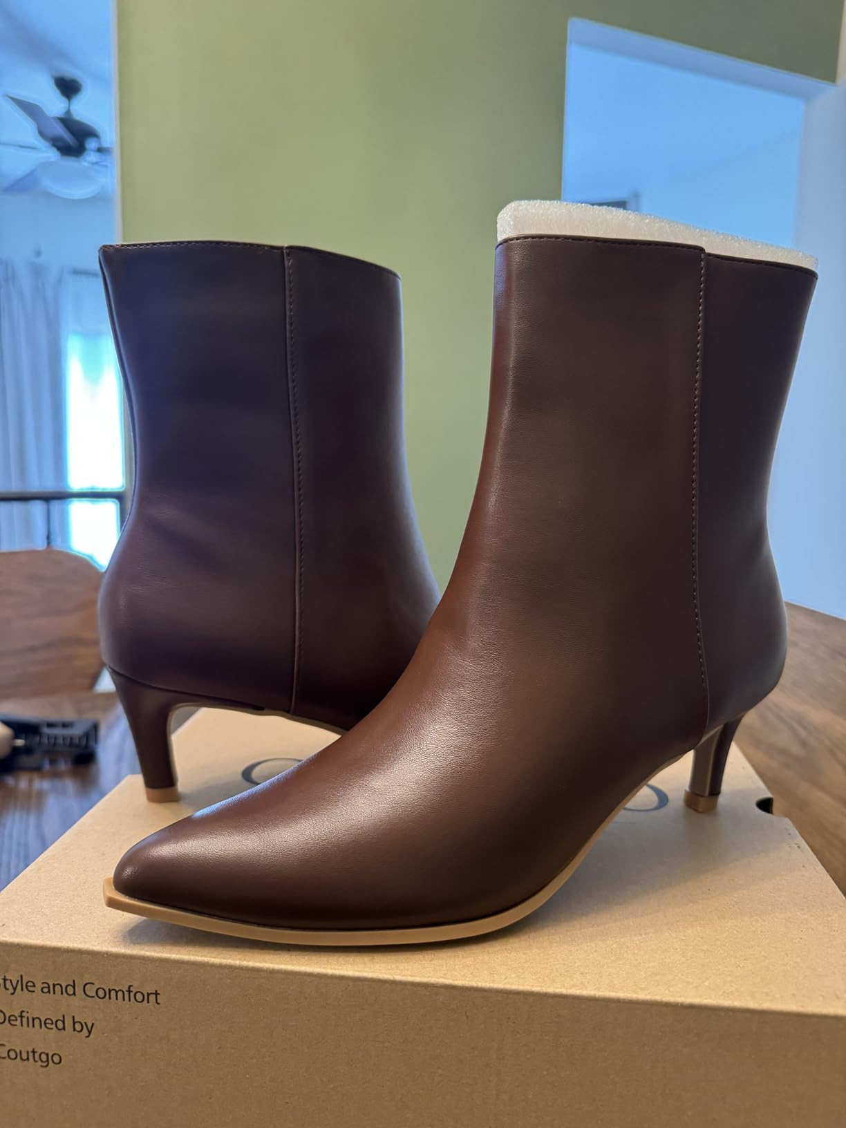 Coutgo Ankle Boots for Women Kitten Low Heel Pointed Toe Booties Side Zipper Fall Shoes | Amazon (US)