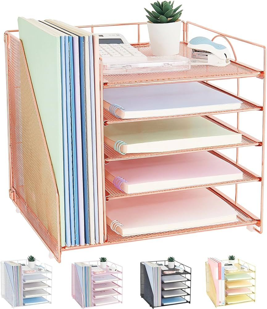 Desk Organizers and Accessories, 5-Tier Paper Letter Tray Organizer with File Holder, Desktop Org... | Amazon (US)