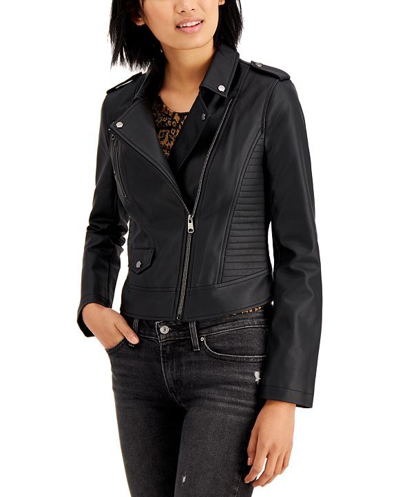 Juniors' Faux-Leather Moto Jacket, Created for Macy's | Macys (US)
