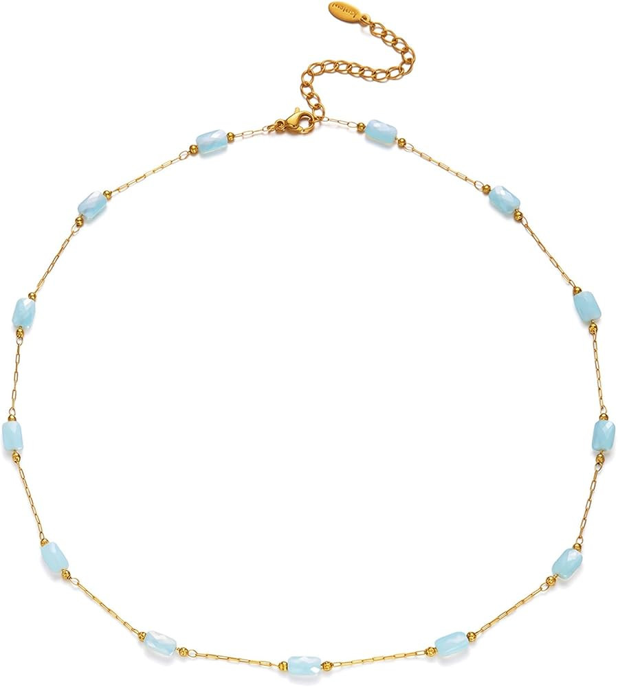 RINHOO Dainty Beaded Necklace for Women 18K Gold Plated Stainless Steel Colorful Blue Pink Choker Boho Choker Necklace Jewelry Gift for Women | Amazon (US)