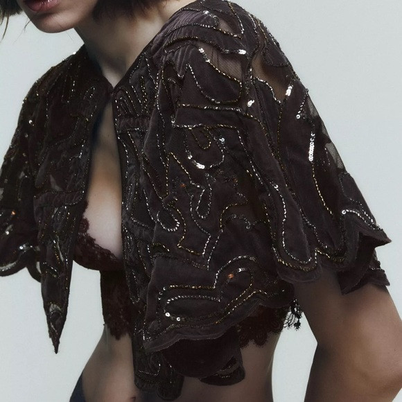 ZARA COMBINATION VELVET BEADED SEQUIN CAPE | Poshmark