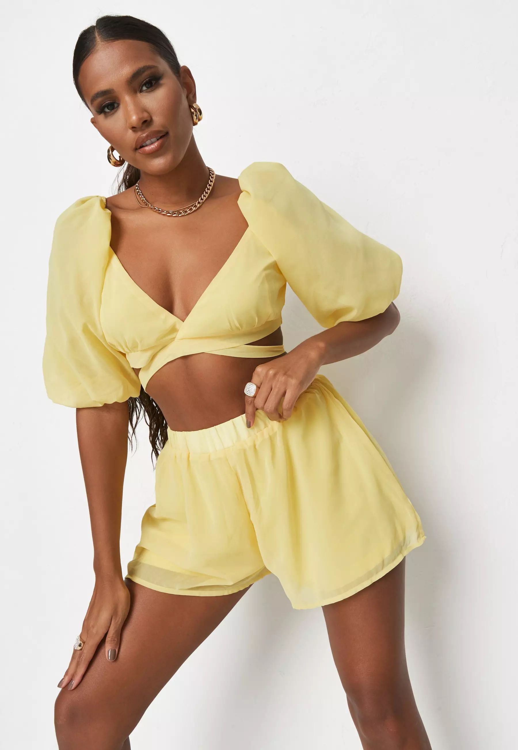 Yellow Co Ord Floaty Shorts | Missguided (US & CA)