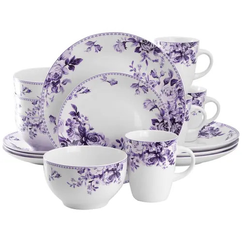 Elama Traditional Purple Rose 16 Piece Stoneware Dinnerware Set at Nordstrom | Nordstrom