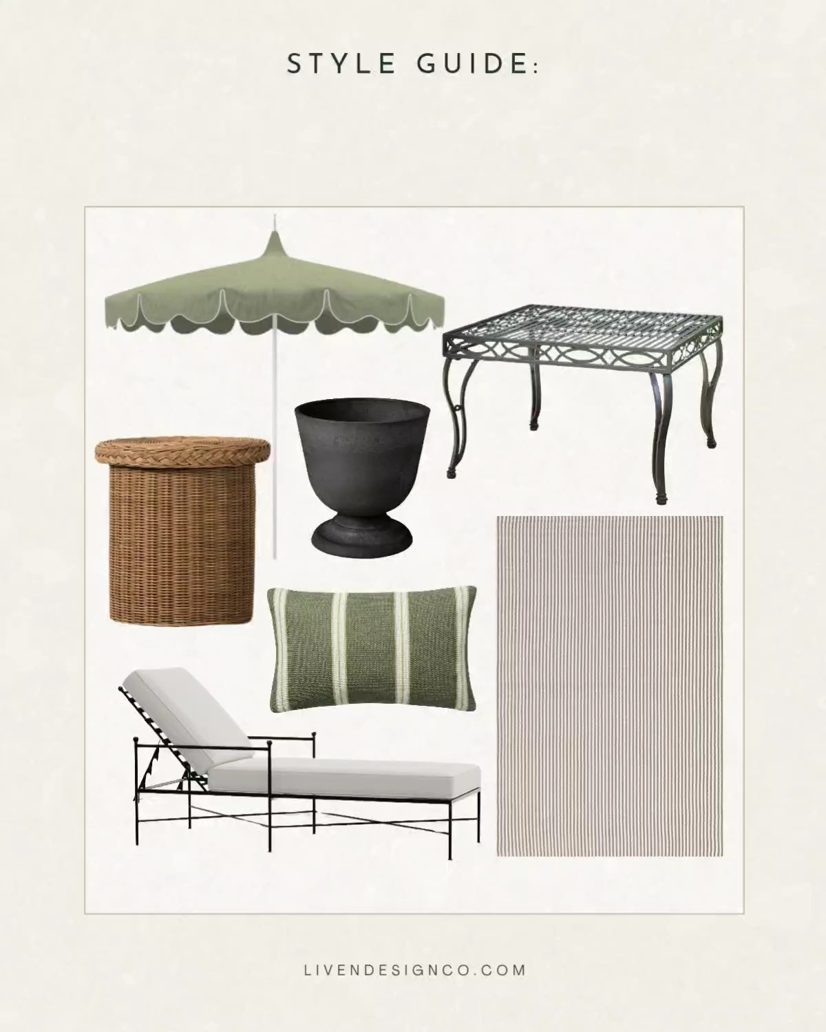 Patio decor.  Scalloped patio umbrella. Wrought iron table. Planter. Wicker side table. Chaise lounge. 

#LTKSeasonal #LTKHome #LTKSaleAlert