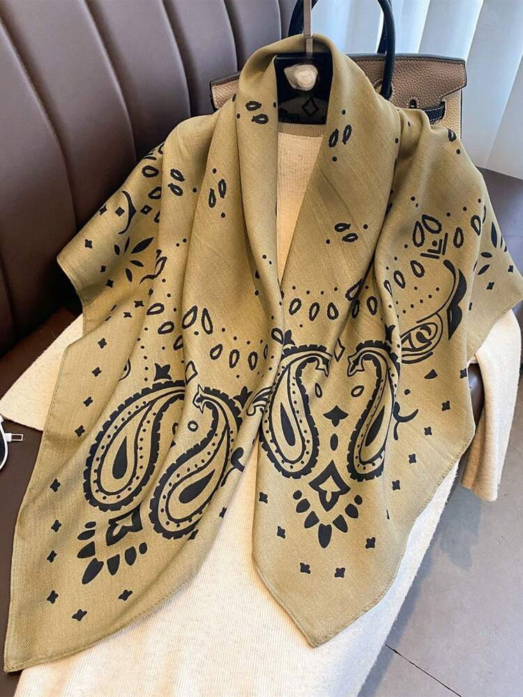 1pc 2025 Autumn New Vintage Linen Cashew Floral Print 90cm Square Scarf, Women Outerwear Decor At... | SHEIN