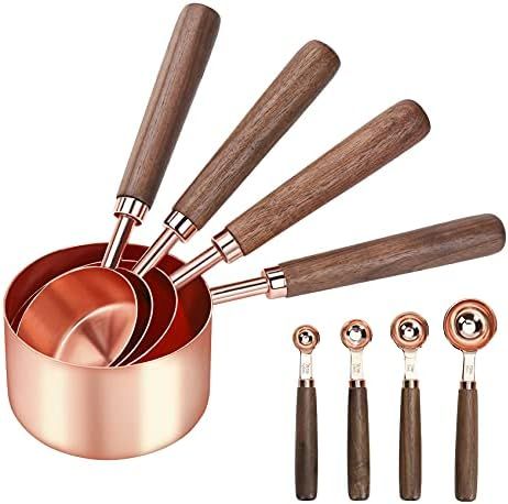 GuDoQi Measuring Cups and Spoons Set of 8, Walnut Wood Handle, with Metric and US Measurements, P... | Amazon (US)