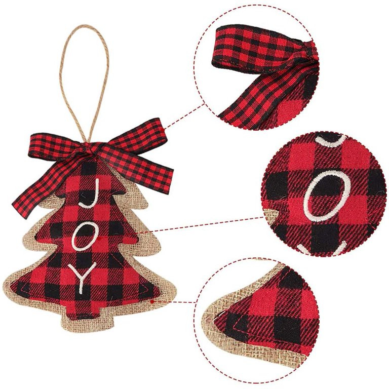 8Pcs Christmas Ball Tree Bell Ornaments, Red and Black Buffalo Plaid Non-Woven Fabric Stocking Sh... | Walmart (US)