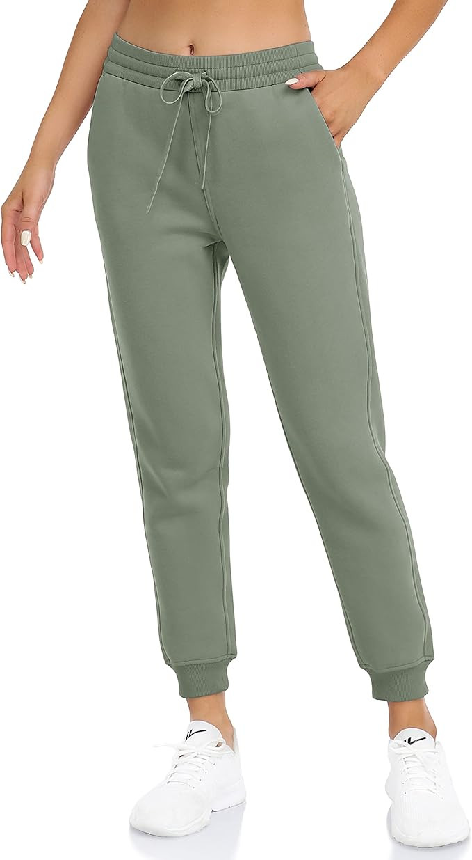 Colorfulkoala Women's Fleece Lined Jersey Joggers with Pockets Thermal Sweatpants Casual Lounge P... | Amazon (US)