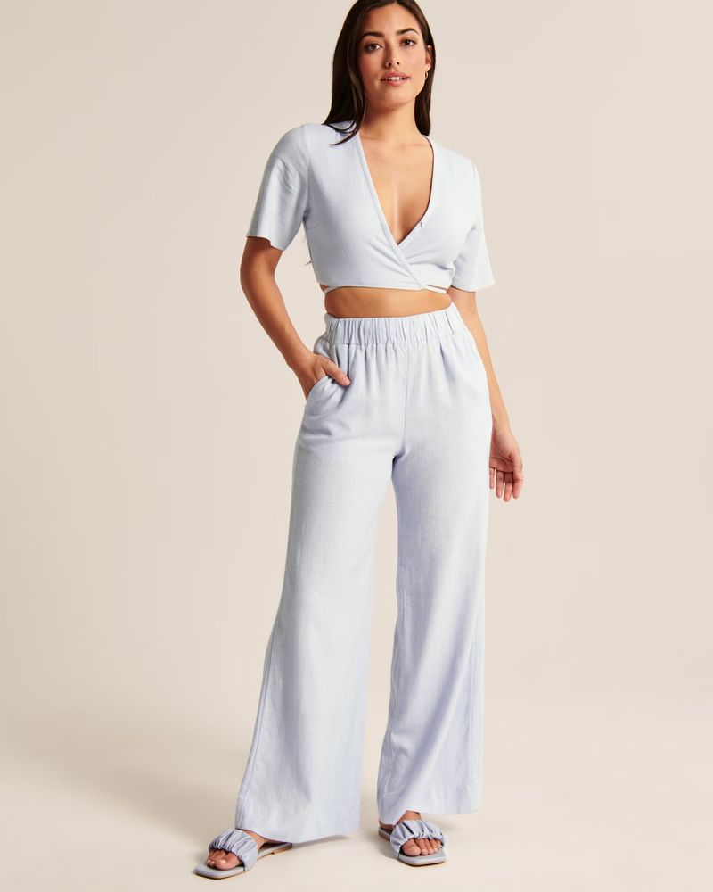 Linen-Blend Pull-On Wide Leg Pants | Abercrombie & Fitch (US)