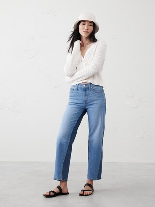 Straight High-Rise Two Tone Jean | Banana Republic Factory