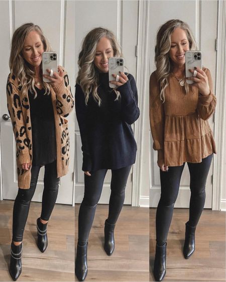 Amazon fashion amazon finds fall fashion fall outfits leopard cardigan cozy sweater faux leather leggings size small spanx dupes 

#LTKSeasonal #LTKunder50