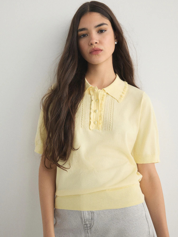 Boter Geel - Soft Touch Cotton Rich Short Sleeve Frill Polo Shirt | Next EU