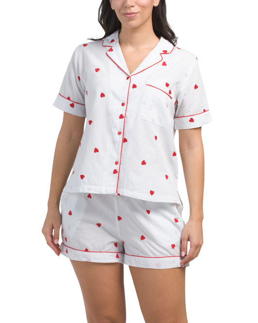 2pc Heart Notch Collar Top And Shorts Sleep Set | TJ Maxx