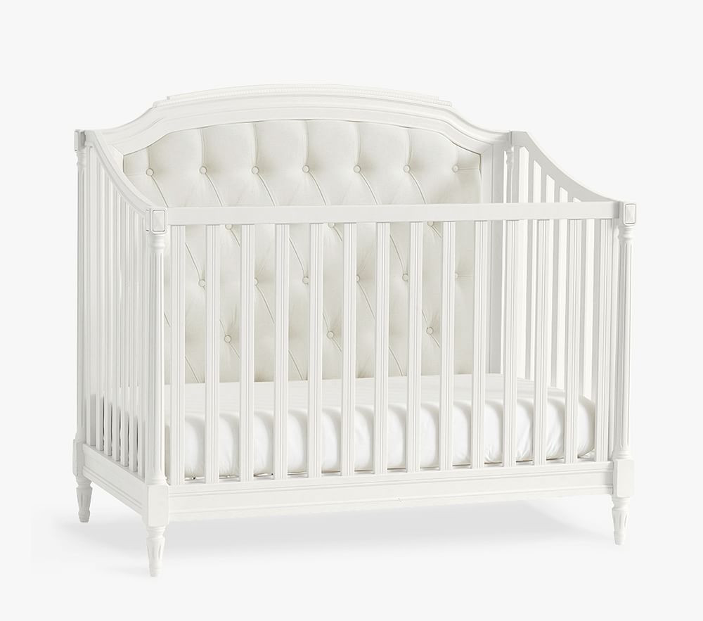 Blythe 3-in-1 Upholstered Convertible Crib, French White & Ivory Washed Linen Cotton, In-Home | Pottery Barn Kids